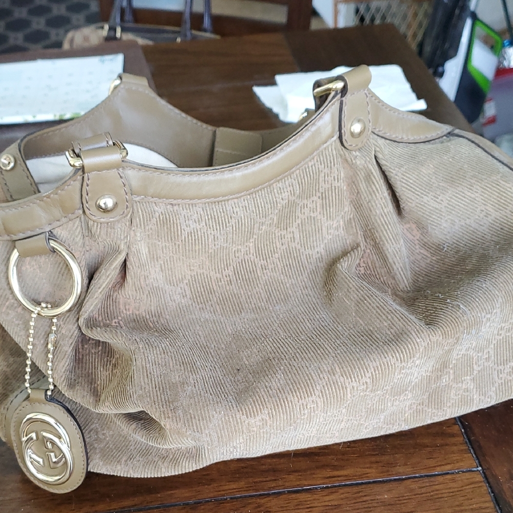 Gucci Tan Hobo Bag with Gold Accents